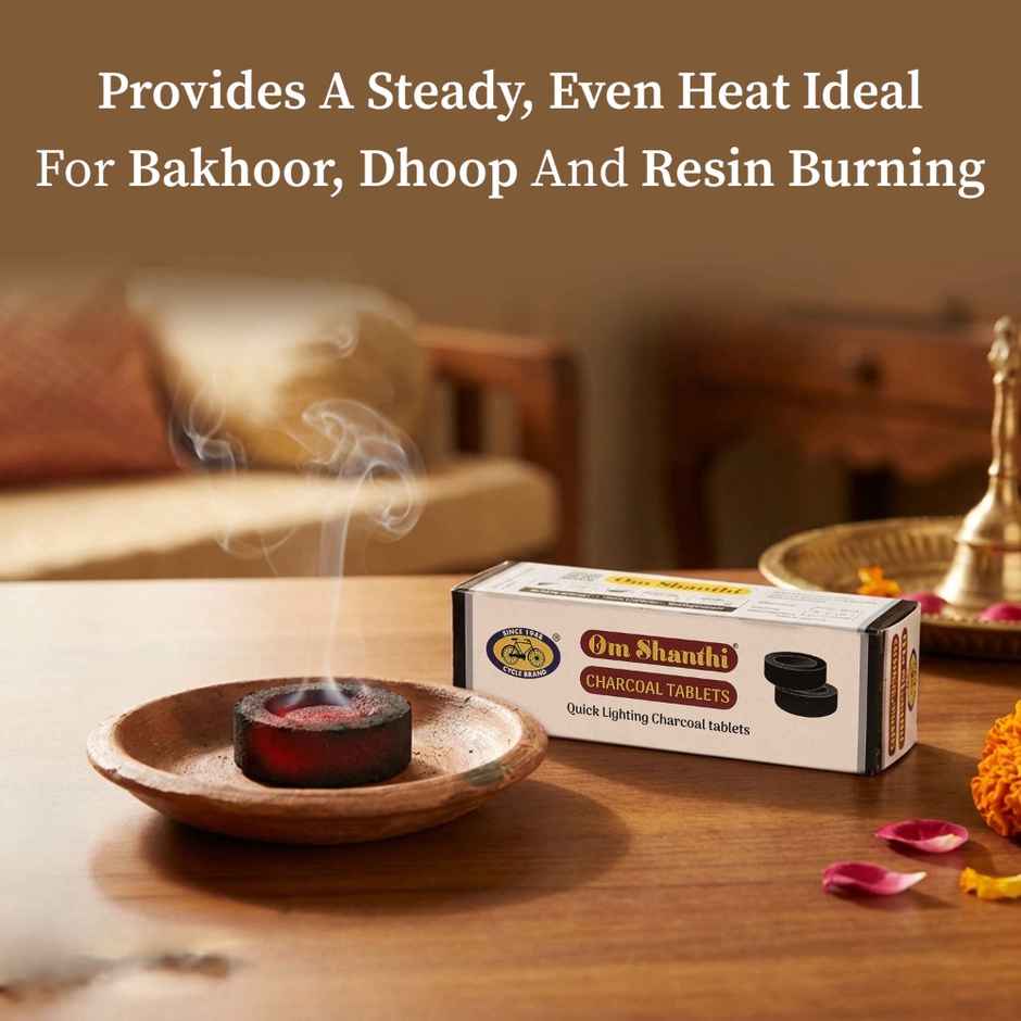 Pure Om Shanthi Charcoal Tablets | Quick Lighting Charcoal Discs | Cycle