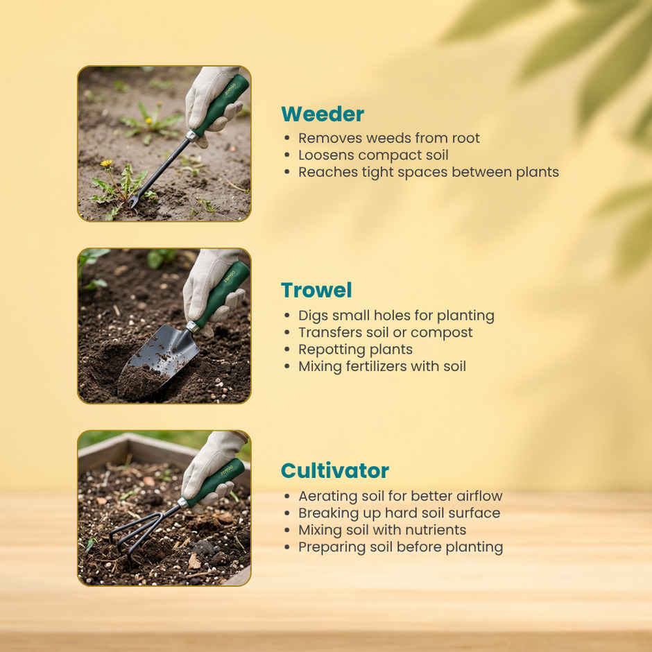 Zamia Garden Tool Set | Trowel, Cultivator & Weeder , Hand Tools | Pac of 3 | By Nurturing Green