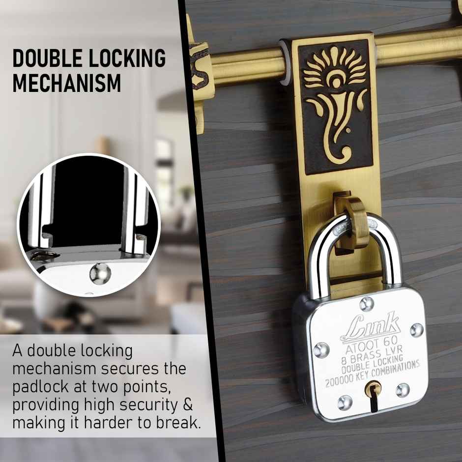 Link Stainless steel Brass Levers With Hardened Shackle Atoot 60 mm padlock with 3 Keys