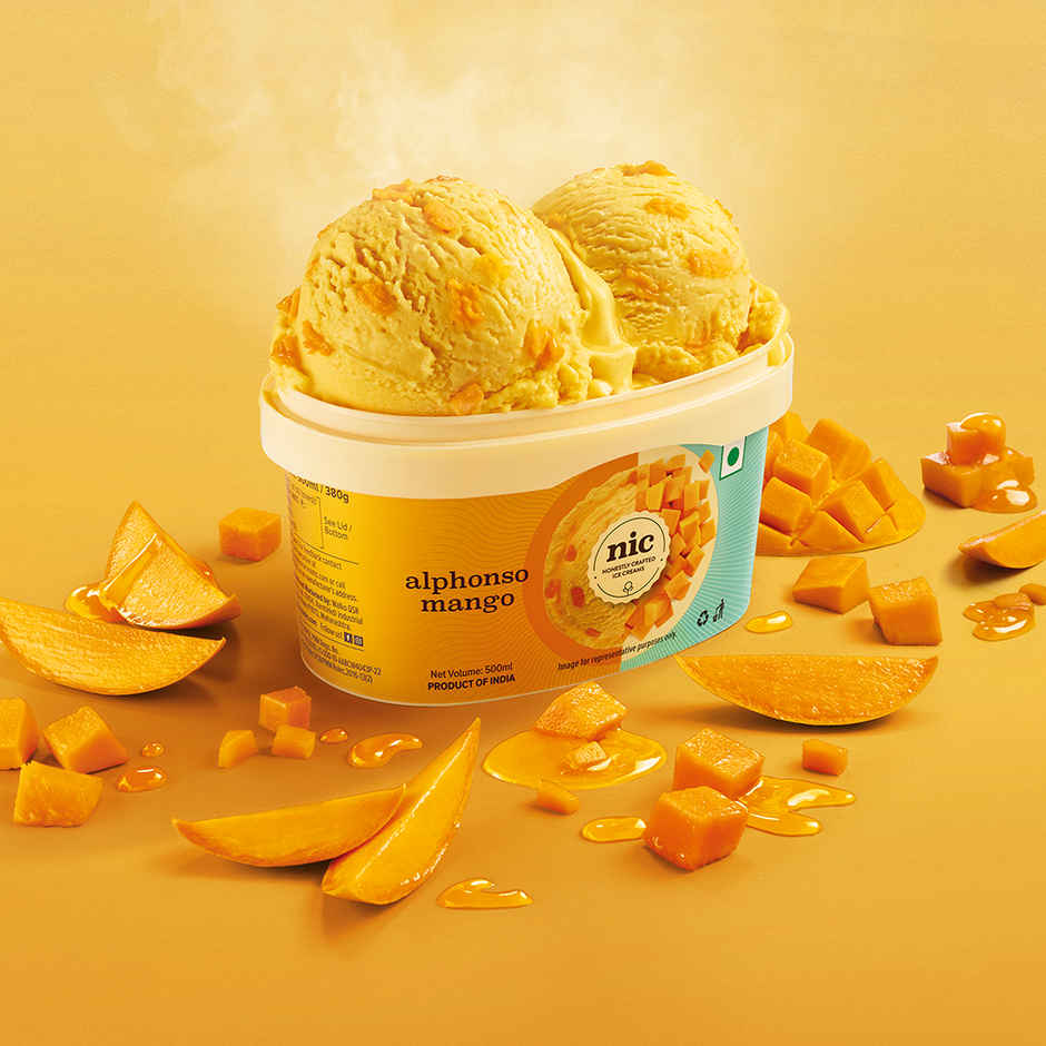 NIC Alphonso Mango Ice Cream Tub | Preservative Free | No Artificial Flavors