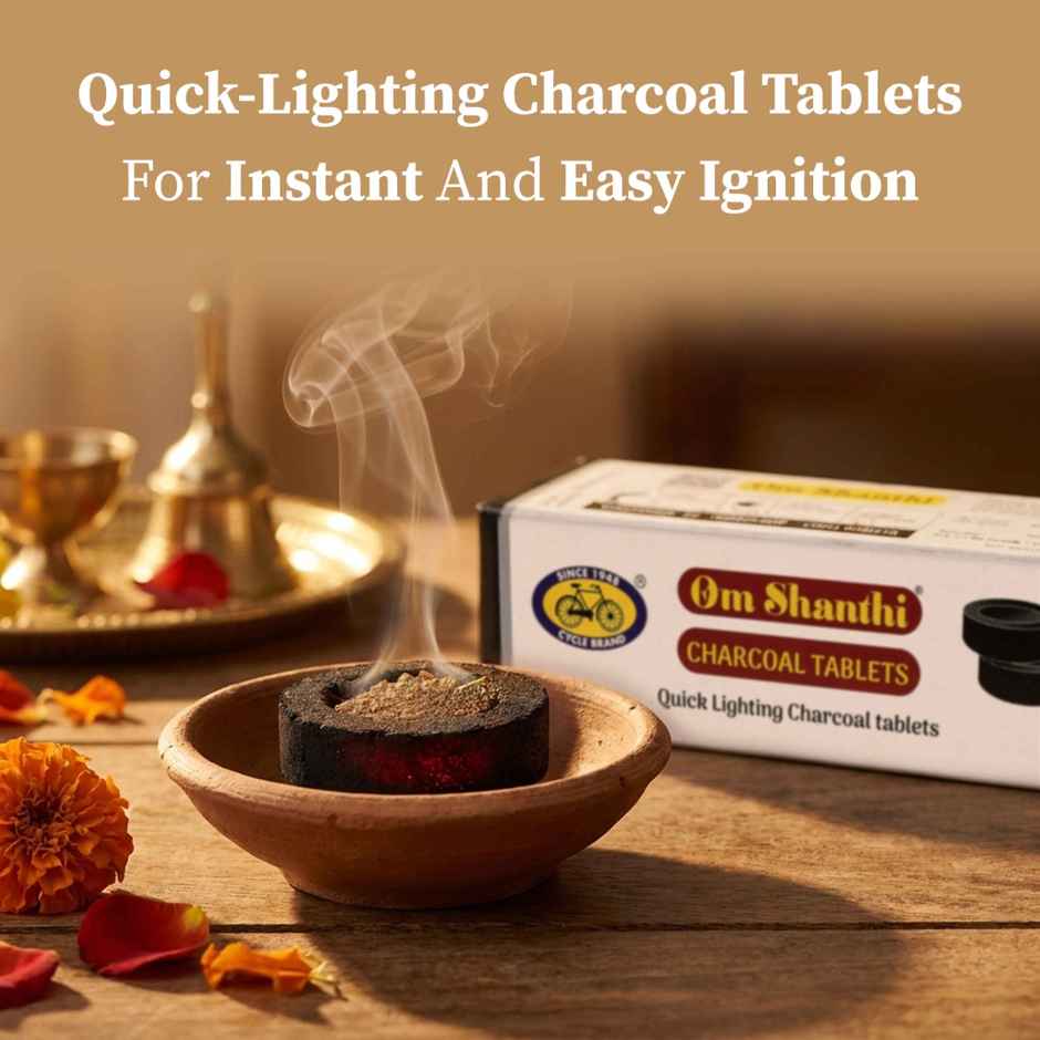 Pure Om Shanthi Charcoal Tablets | Quick Lighting Charcoal Discs | Cycle