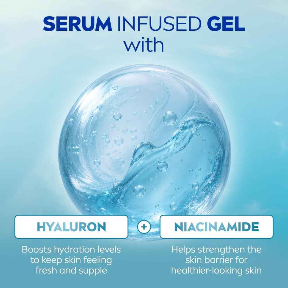 NIVEA Soft Gel Moisturizer, Hyaluron & Niacinamide, 100Hr Hydration, Serum Infused Gel