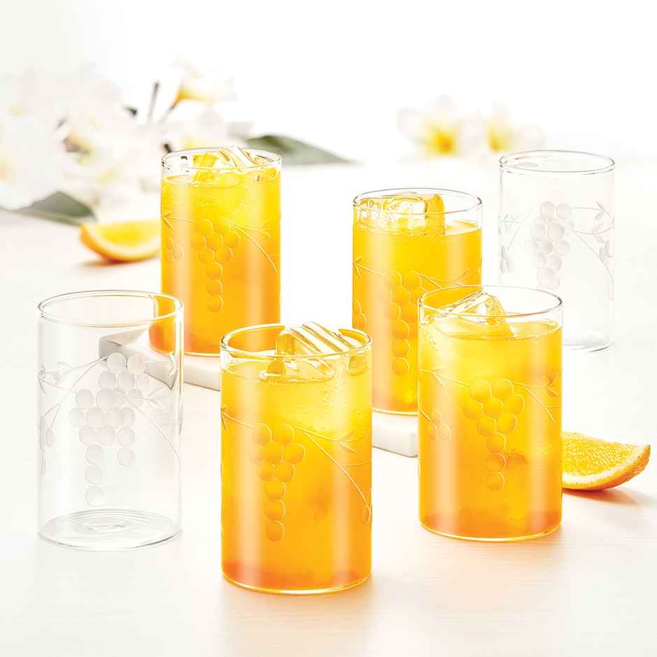 Borosil 6 Pcs Borosilicate Berry Cut Design Transparent Drinking Glass | 295 ml