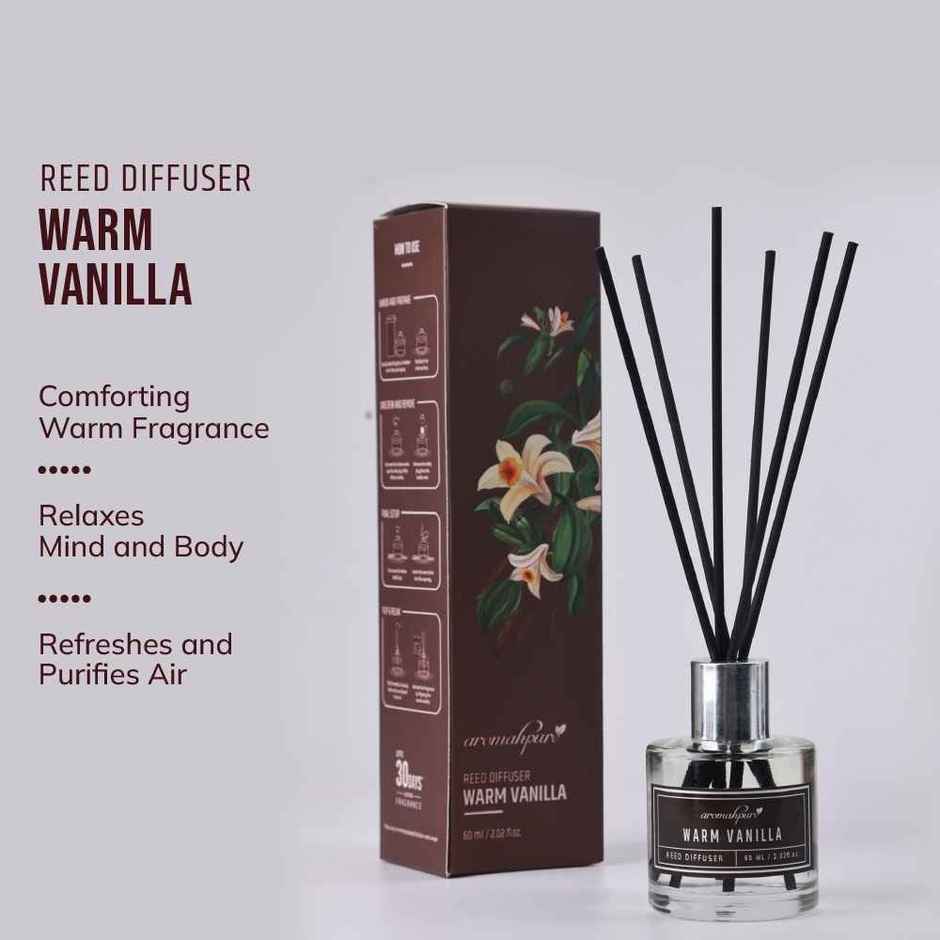 Aromahpure Premium Reed Diffuser - Vanilla, with 6 Fiber Reed Sticks