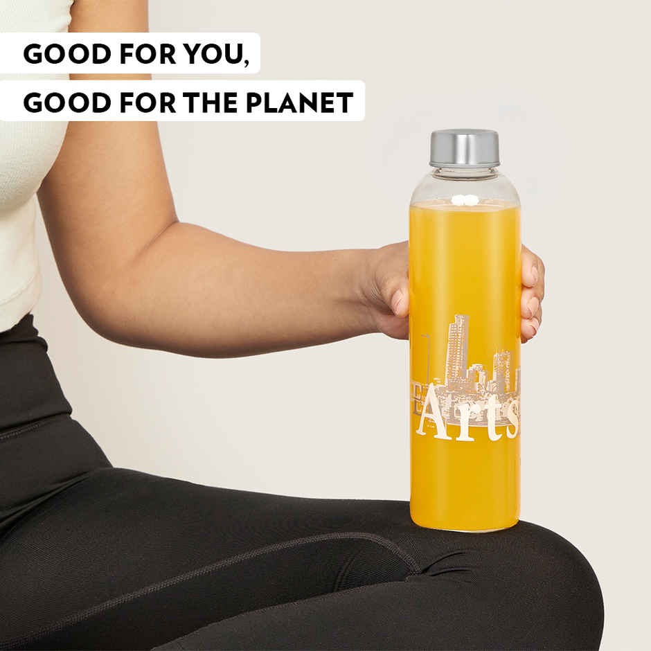 Borosil Roma Narrow Mouth Bottle with Metal Lid Borosilicate Glass Dishwasher Safe