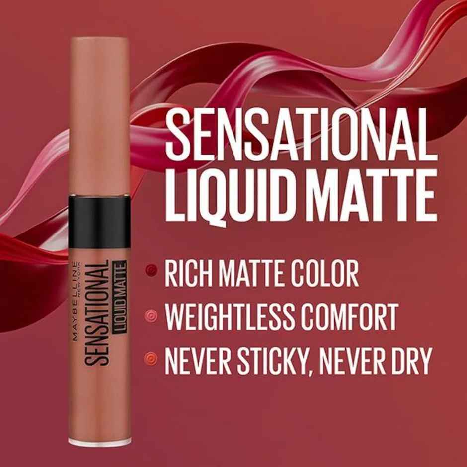 Maybelline Sensational Liquid Matte Lipstick, NU01 Bare It All-Delivering Intense Matte Color Effect