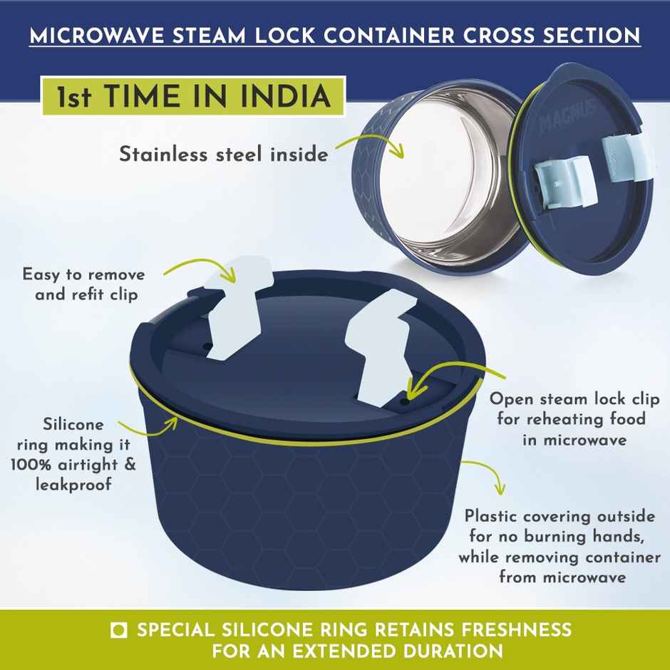 Magnus Microwave Safe Olive 3 Lunch Box Set | Stainless Steel Containers | Insulated Bag