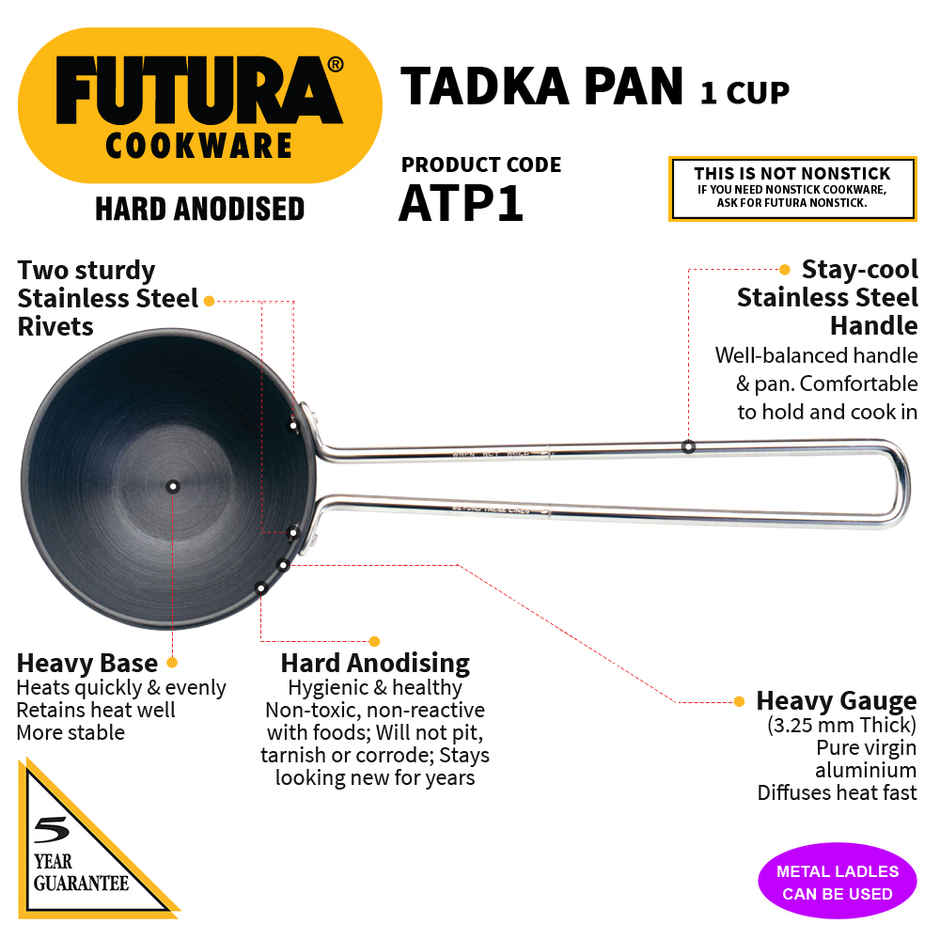 Hawkins Futura 1 Cup Hard Anodised Tadka Pan | ATP1 | Black