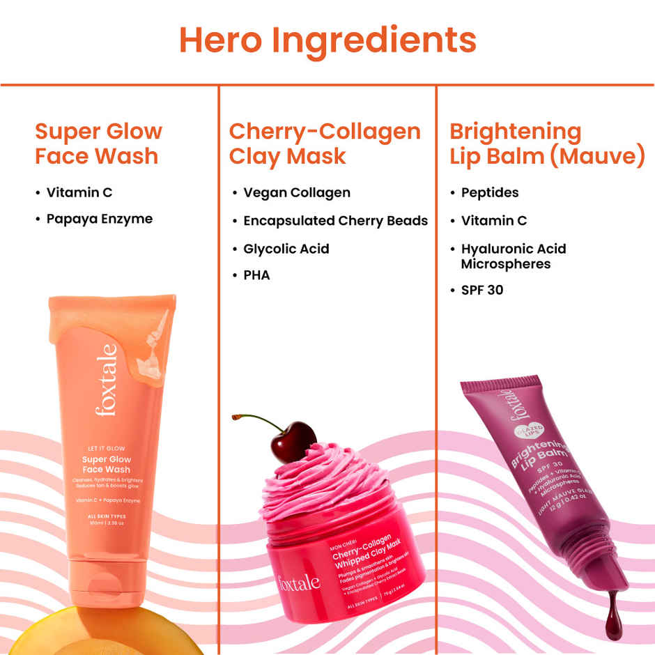 Foxtale Glow At First Sight Gift Set With Pouch And Charm | Bright, Glowing Skin