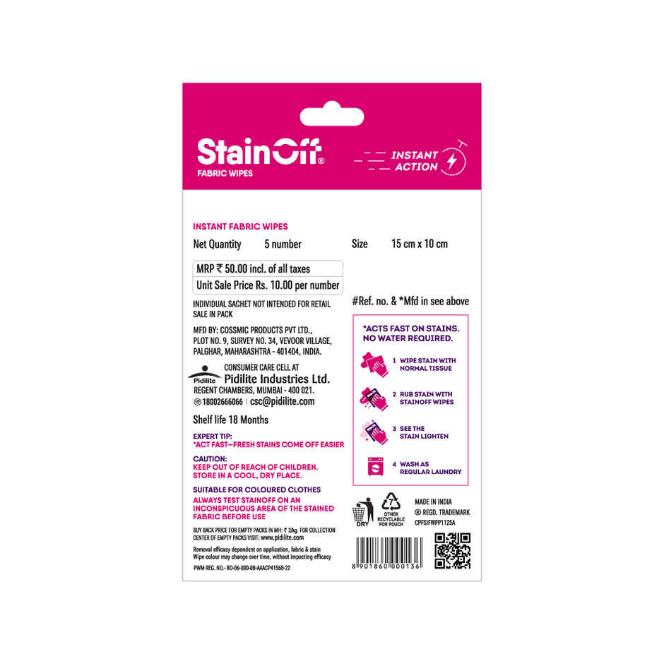 Pidilite Stain Off Stain Remover Wipes