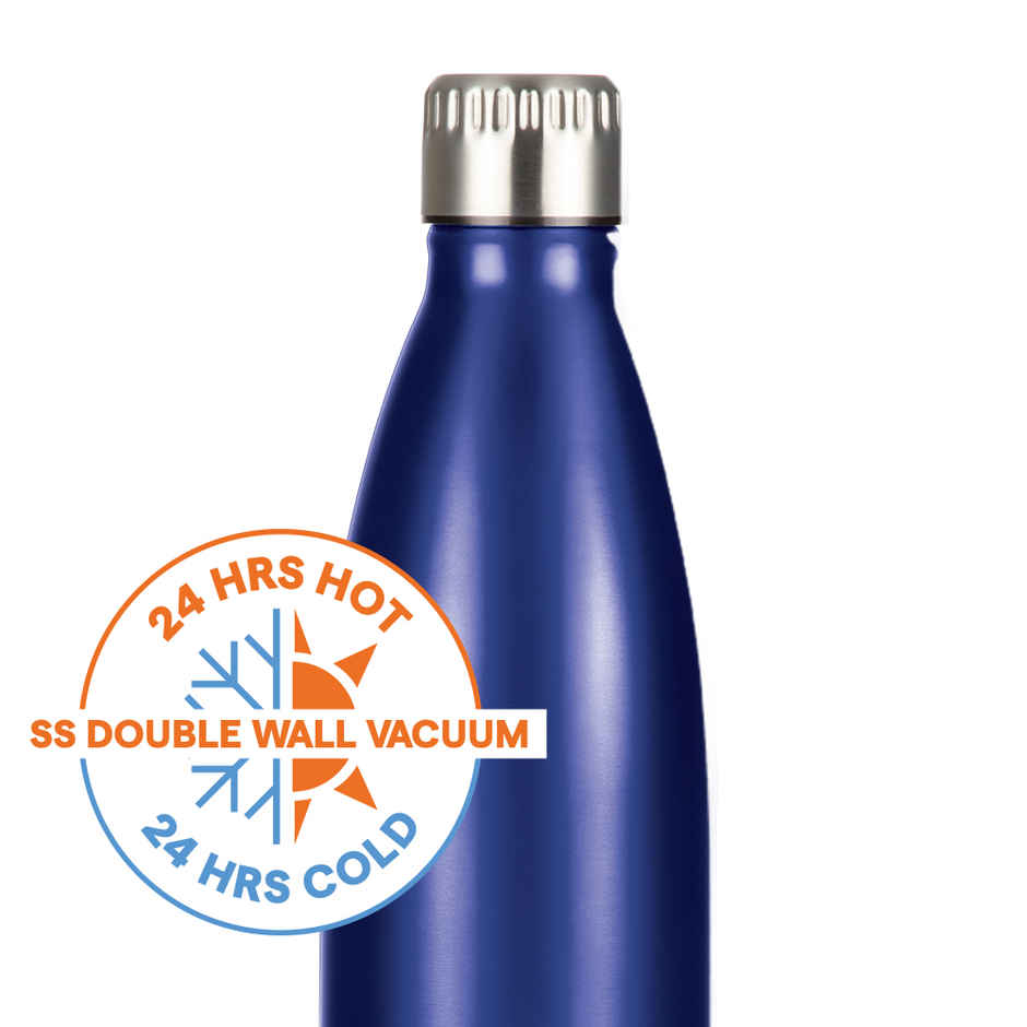 Borosil Bolt Double Wall Vacuum Insulated Stainless Steel Water Bottle | Trans Blue - 500 ml