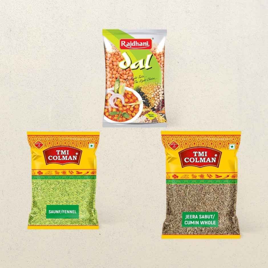 TMI Colman Jeera Sabut/Cumin Whole(100 gms), TMI Colman Saunf/Fennel(100 gms) & Rajdhani Masoor Malka Dal(500 gms) Combo