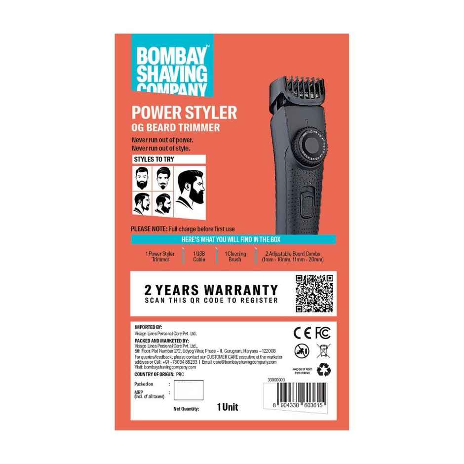 Bombay Shaving Company Power Styler OG Beard Trimmer For Men | 2X Fast Charging | USB Type C
