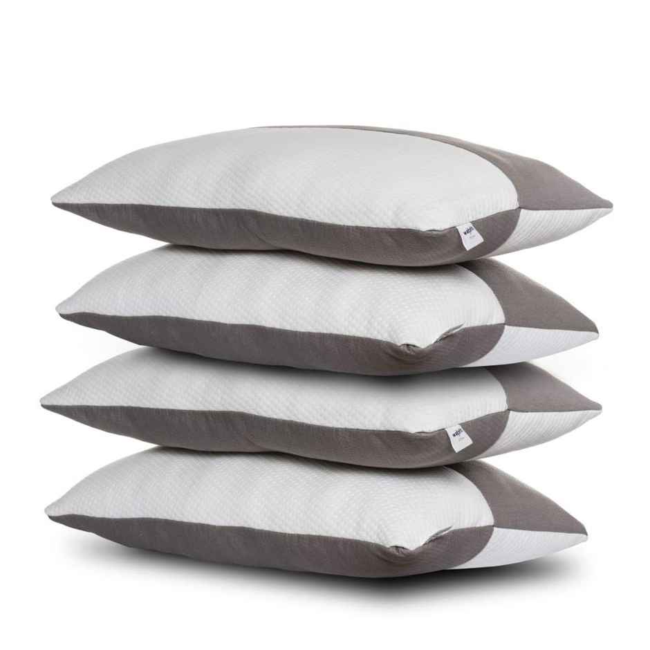 Wakefit Fluffy Pillow for Kids | Set of 4 | Small (18x12 Inch) 350 GSM Spun Polyester Fabric White and Grey