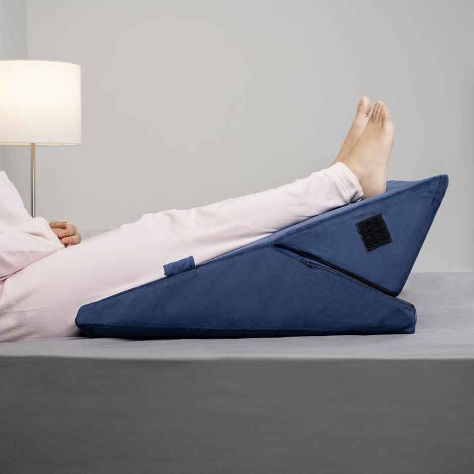 Wakefit Advanced Wedge Pillow Prevents Acid Reflux & Snoring Washable Velvet Cover | Dark Blue