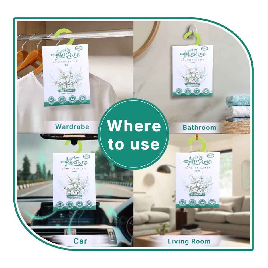 Tulsi Camphor Sachet by Air Karpure | Car, Bathroom, Wardrobe & Room Freshener |From House of Cycle