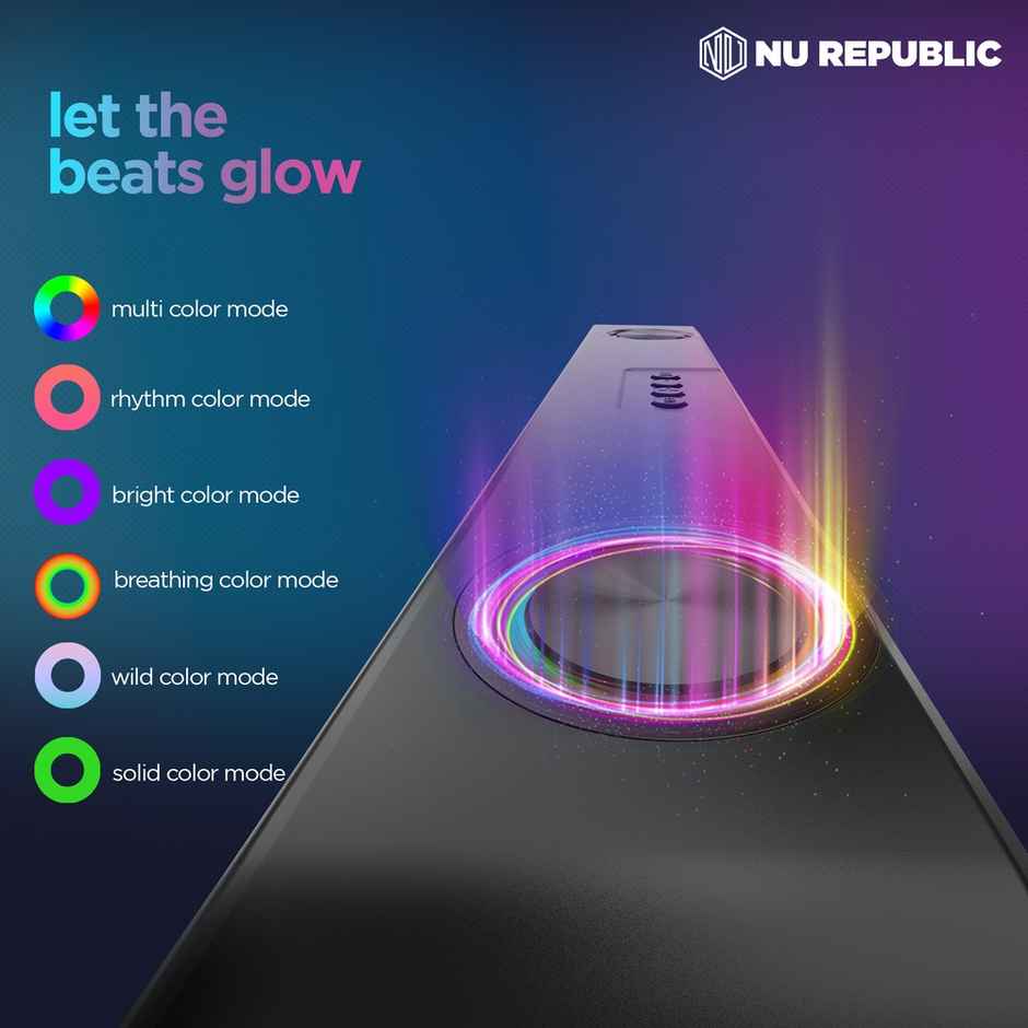 Nu Republic Partybox161 | 10H Playtime | 52mm Driver | RGB Lights | 16W Bluetooth Soundbar - Black
