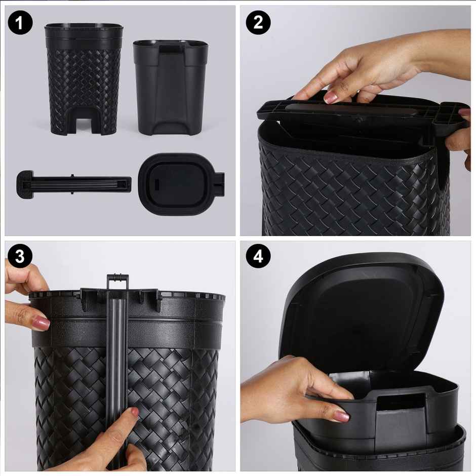 Kolorr Stitch 7 Liters Plastic Pedal Medium Dustbin With Lid And Inner Bucket,Kitchen,Office -Black