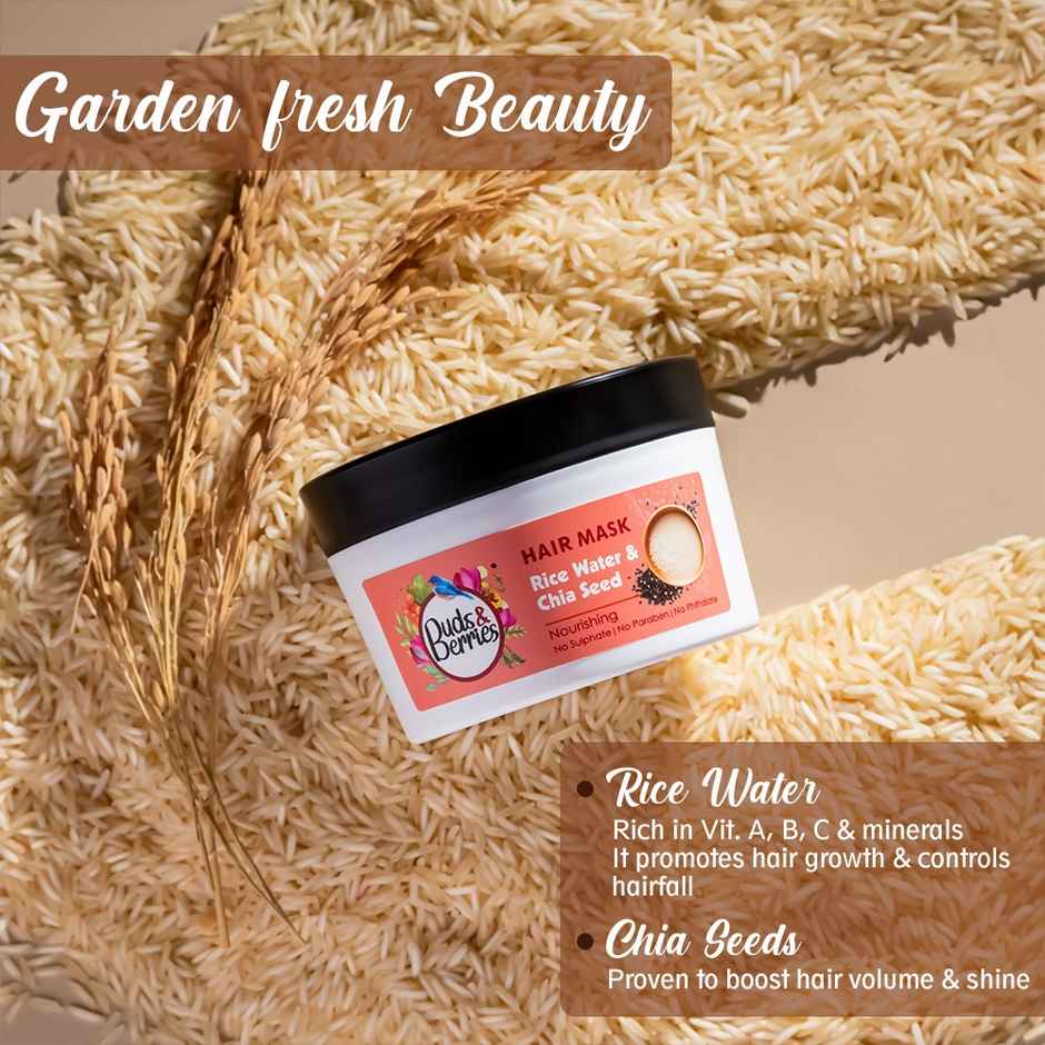 Buds & Berries Rice Water and Chia Seeds Hair Mask for 120-Hour Nourishment and Conditioning