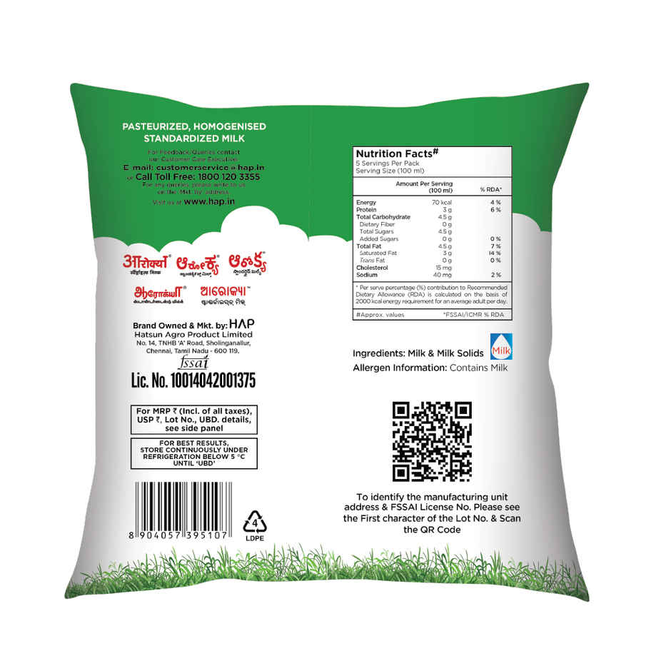 Arokya Standardized Fresh Milk | Pouch