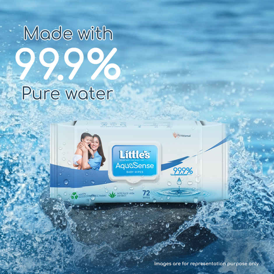 Little's AquaSense Baby Wipes | 100% Biodegradable Aloe Vera Pure Water Wipes for Sensitive Skin