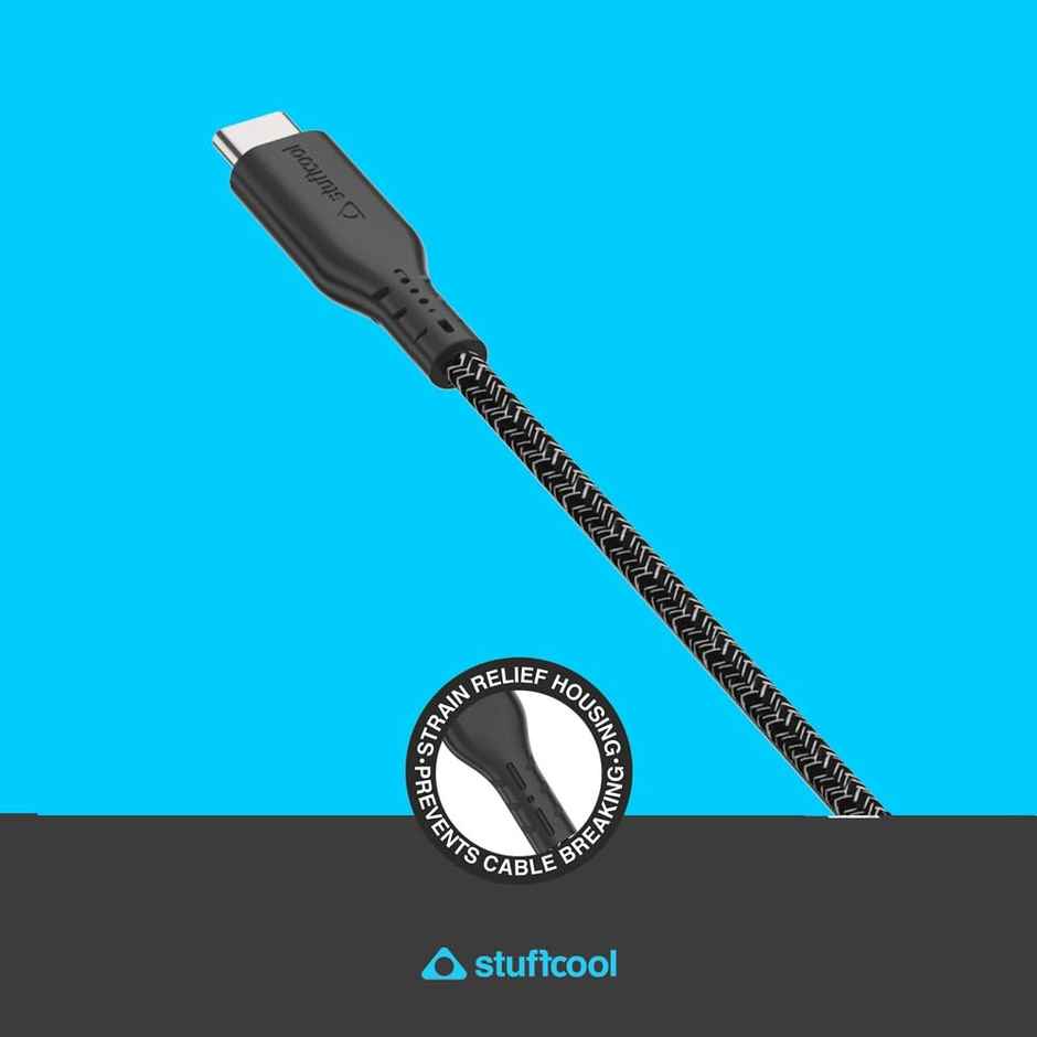 Stuffcool ecolo Type C to C PD 100W Sync & Charge Cable GRS Certified Recycled Plastic compatible with iPhone 15 and 16, MacBooks and laptops that require Type-C PD 100W charging - Black