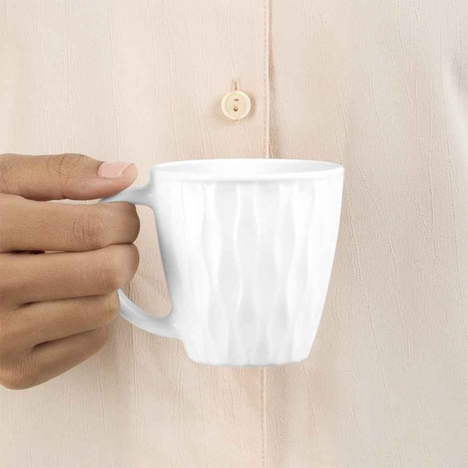 Larah By Borosil Curl Opalware Cup, Set Of 6 Tea/Coffee Cups, 160 ml Each, Crockery Set, White