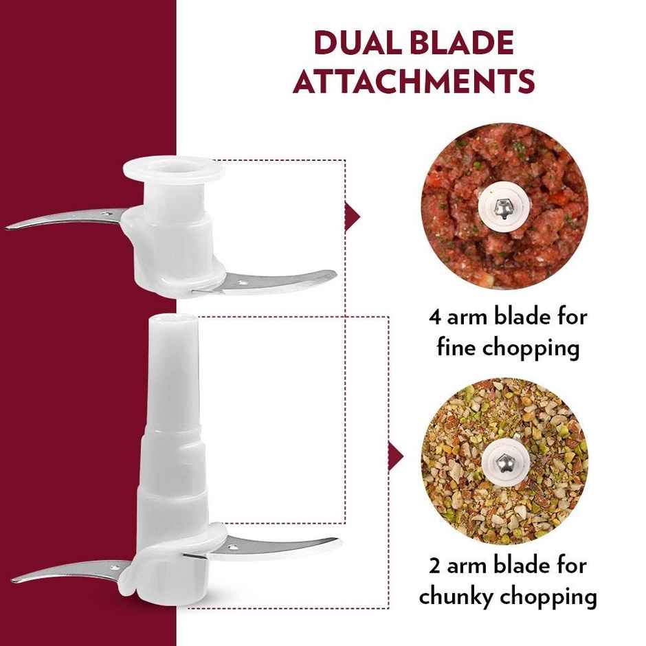 Borosil Chef Delite 300W Electric Chopper for Kitchen,600 ml, Twin Blade Technology, plastic bowl with lid, Vegetable Chopper, Cutter, Chop, Mince, Dice, Whisk, Blend - Black