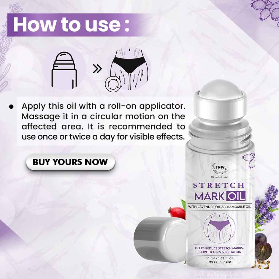 The Natural Wash Stretch Mark Oil with Roll-On for Scars & Pigmentation | Lavender & Chamomile Oil