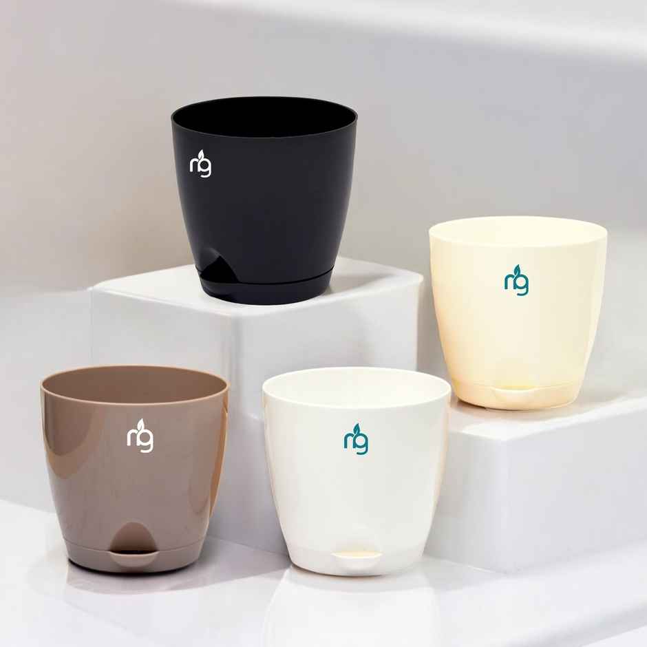 Nurturing Green - Self Watering Pots | Set of 4 | Assorted | Size: 11.5cm x 11cm