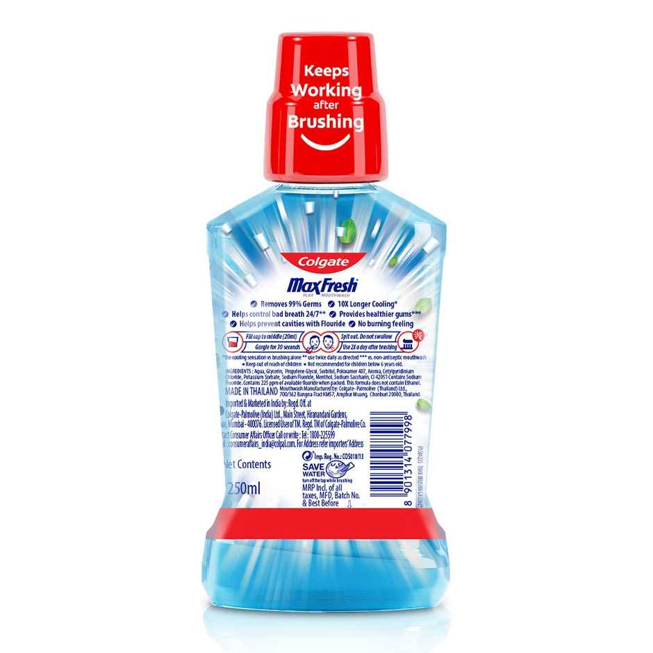 Colgate Plax Pepper Mint Mouthwash, 0% Alcohol, Antibacterial Mouth Wash for Bad Breath