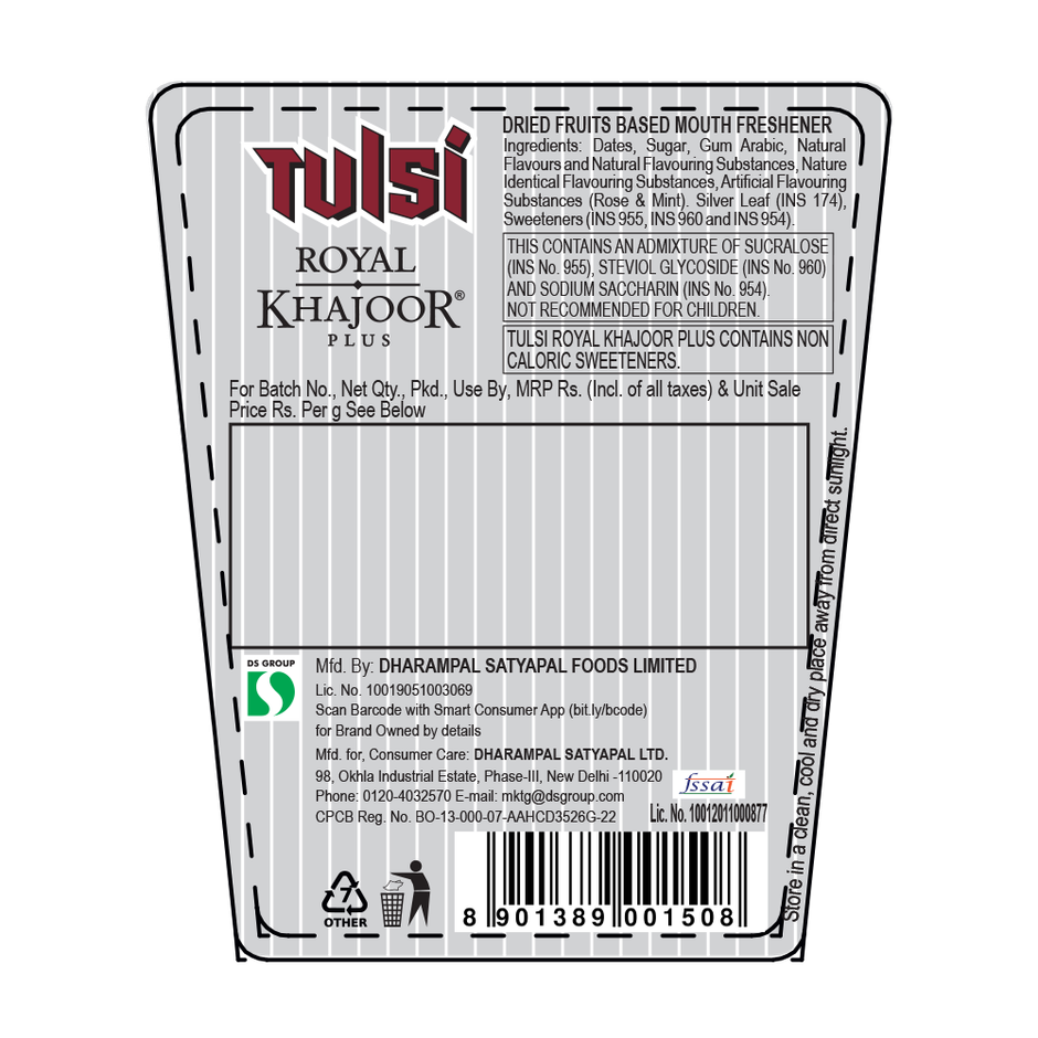 Tulsi Royal Khajoor Plus Flip Top Can Silver Coated Khajoor Dates, Mint Mouthfreshner
