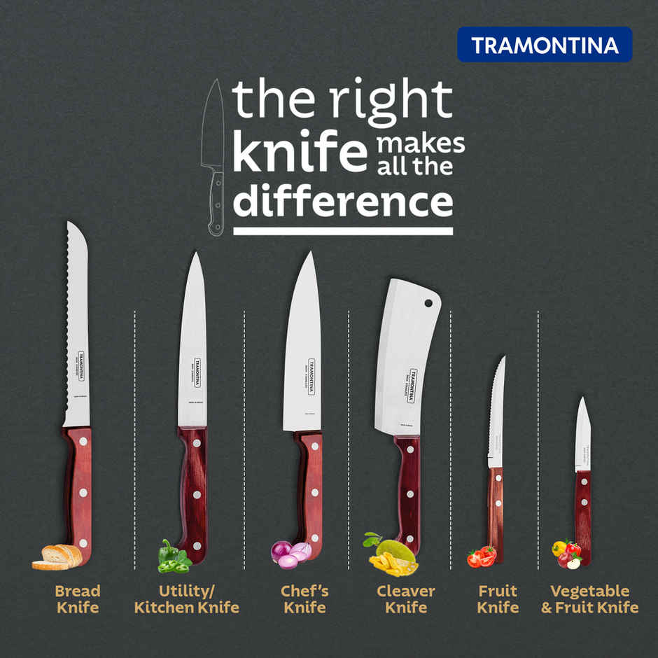 Tramontina Polywood Stainless Steel Cleaver Knife/,15.2cm/6 inch | Straight/Plain Edge Knife | Treated Brazilian Polywood Handle |Impact Resistant | Heat Resistant |Dishwasher Safe | 5 Year Warranty