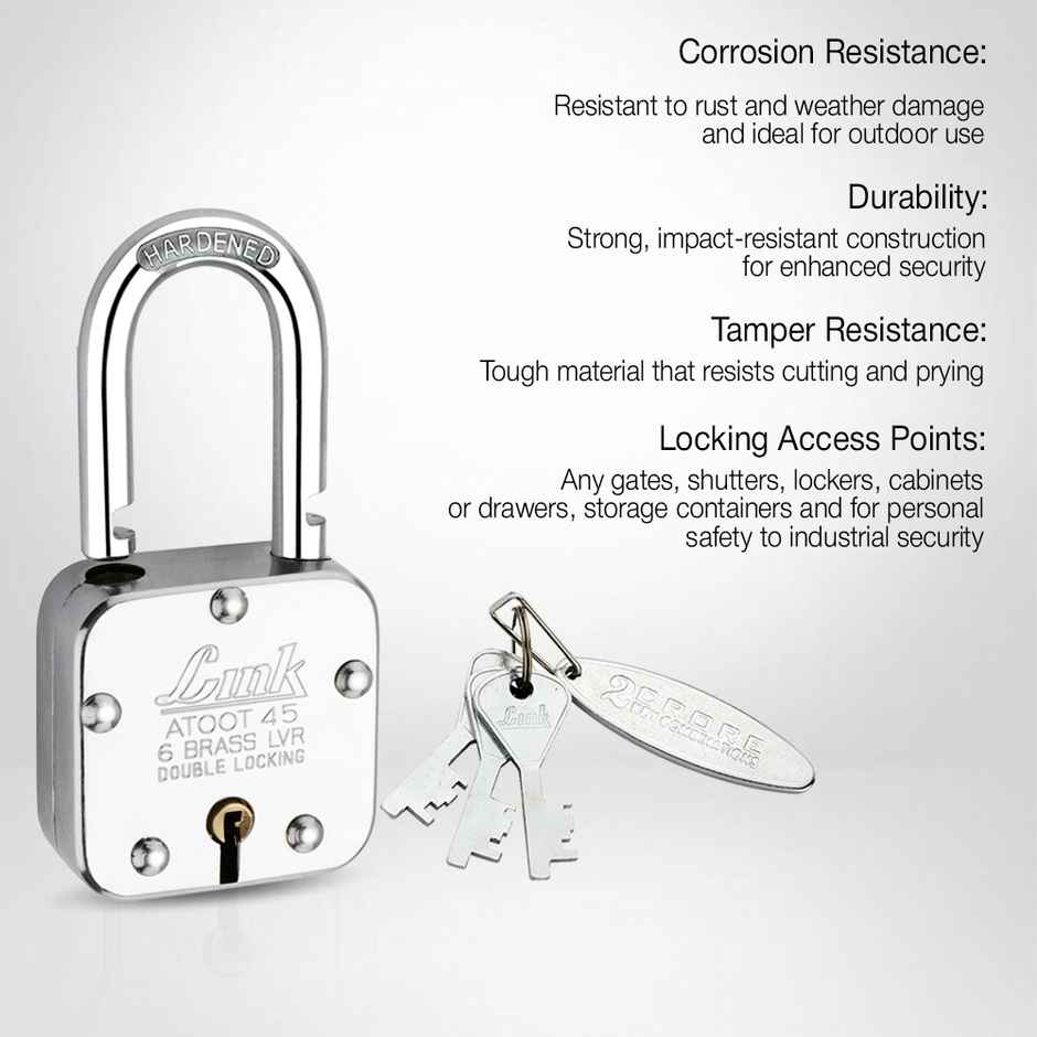 Link Stainless steel Brass Levers With Hardened Shackle Atoot 45 mm padlock with 3 Keys