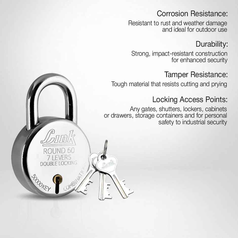 Link Stainless steel New Round 60 mm Padlock