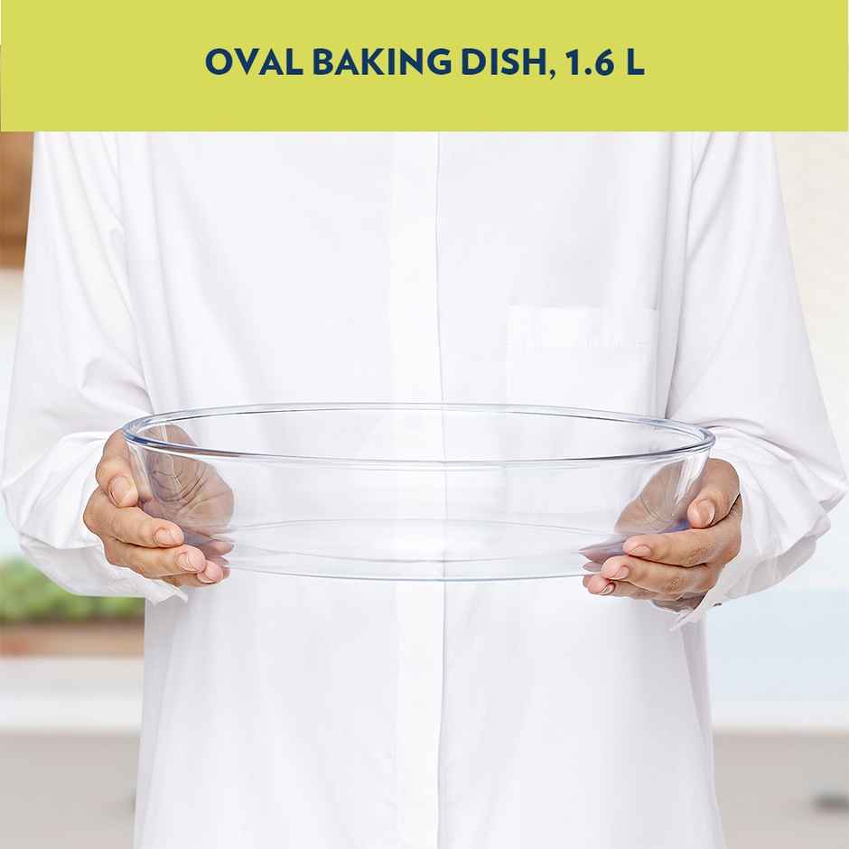 Borosil 1.6L Oval Baking Dish, Borosilicate Glass Serving & Baking Dish,Microwave & Dishwasher Safe
