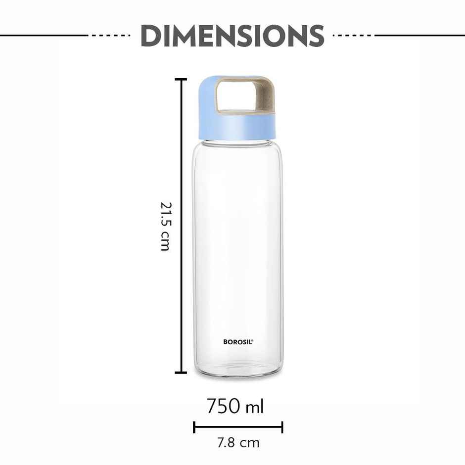 Borosil Borosilicate Glass Crysto Water Bottle With Blue Lid | Blue and Clear | 750 ml