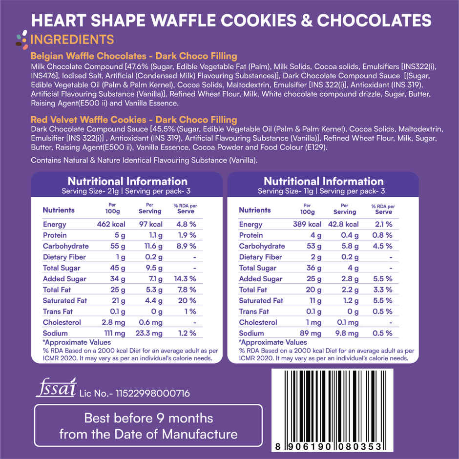 Nova Nova Heart Shaped Waffle Cookies & Chocolates | Assorted Sweet Hearts