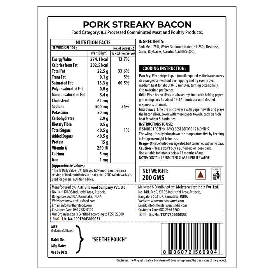 Meisterwurst Pork Streaky Bacon