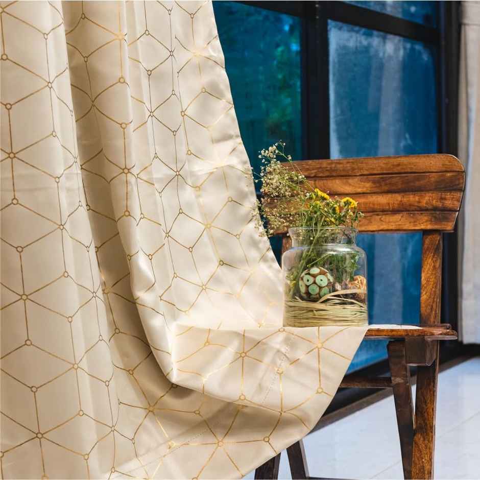 Urban Space Blackout Window Curtains for Living Room, Gold Foil Printed 1 Piece - Hexagon Beige