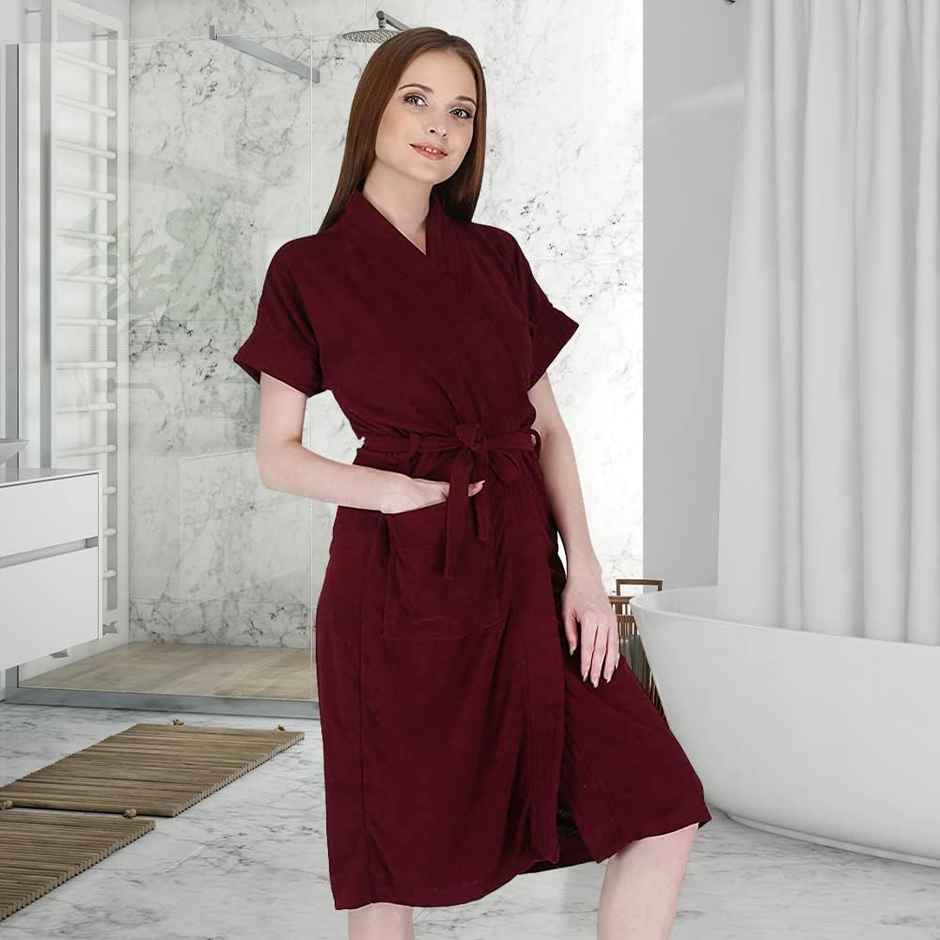 Kuber Industries Bathrobe for Women Micro Terry Cotton Towel Robe|Unisex Bathrobe (Maroon)