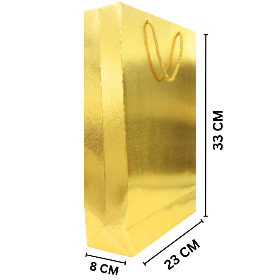 Golden Paper Bag | 9 x 13 x 3 Inch | Assorted Design | Se7en