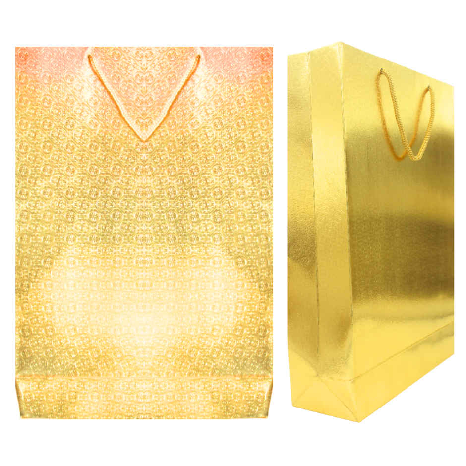 Golden Paper Bag | 9 x 13 x 3 Inch | Assorted Design | Se7en