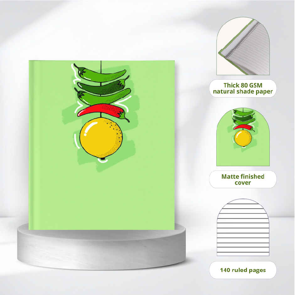 Papboo Nimbu Mirchi Hardbound Notebook Diary, (22 X 17.5 Cm), 80 Gsm, 140 Pages