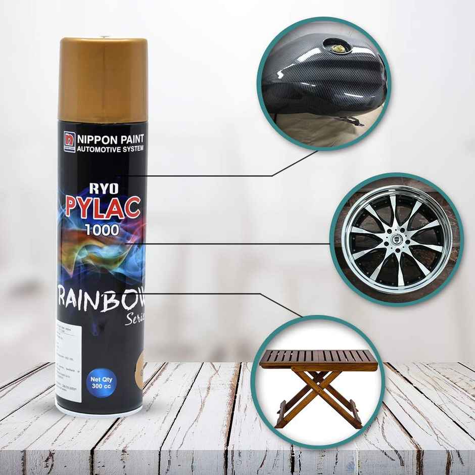 Nippon Paint Pylac 1000 Acrylic Multi-Purpose Spray Paint RS Gold Color for Car, Bike, Home