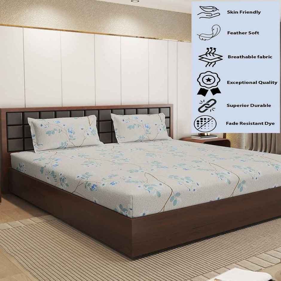 Status Imperial Corner Fitted Bedsheet | Pale Sand Wildflowers | 198 x 182 cm