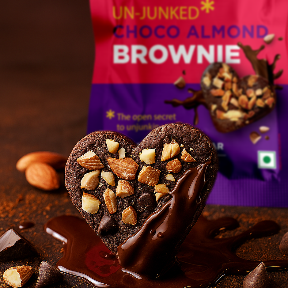 Open Secret Heart Shaped Chocolate Almond Brownie, No Maida, Zero Palm Oil