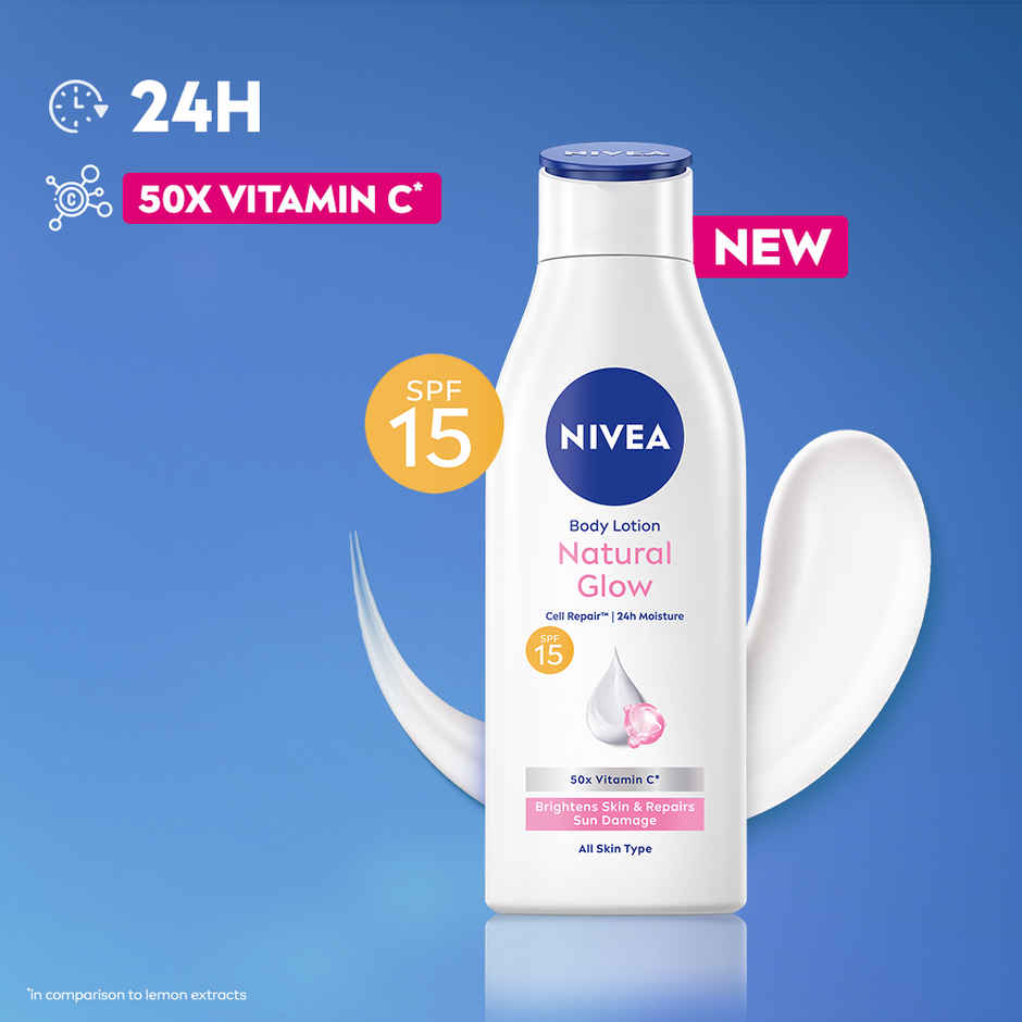 NIVEA Natural Glow Cell Repair Body Lotion For Even Toned & Smooth Skin | SPF 15 & 50 X Vitamin C