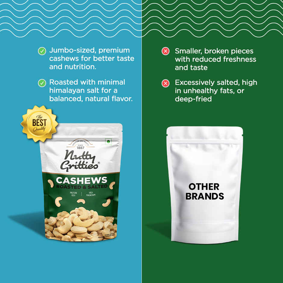 Nutty Gritties Roasted Cashews - Lightly Salted, Zero-Oil, Crunchy
