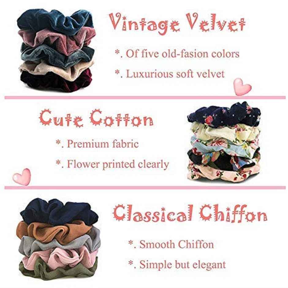 Bronson Professional Hair Scrunchies, Hair Bands Satin, Velvet, Chiffon, Cotton | Multicolour